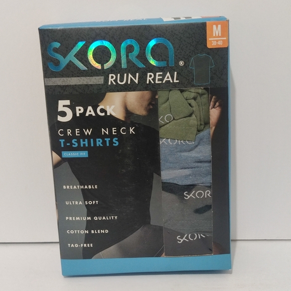 Skora Run Real 5 Pack Crew Neck T-Shirts Size Medium - Picture 1 of 6